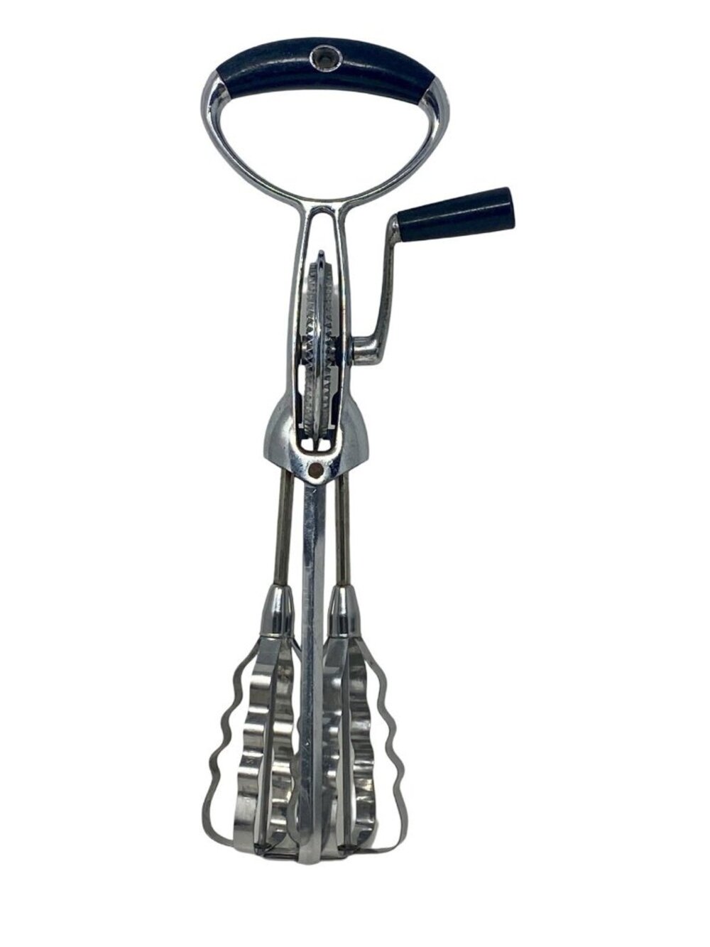 Vintage Ekco Flint Hand Crank Egg Beater Stainless Steel Black Wavy Blades USA